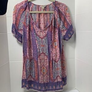 Lucky Brand Boho Tapestry Peasant Blouse